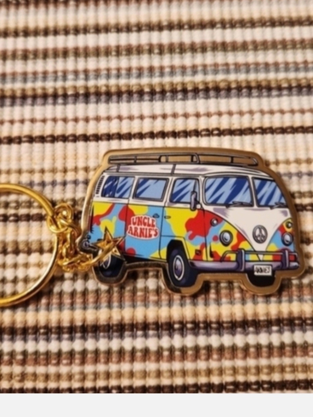 Uncle Arnie's Colorful VW Bus Keychain - Never Used